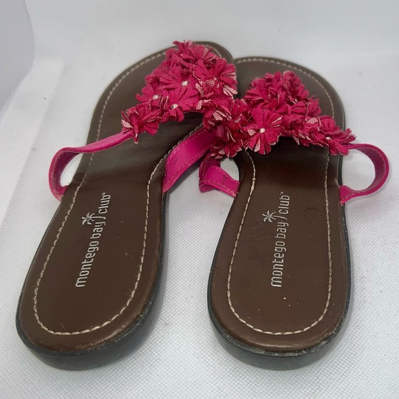 Montego Bay Club Women's Flip Flop Sandals Pink Flower Detail Thong Brown - Picture 4 of 4